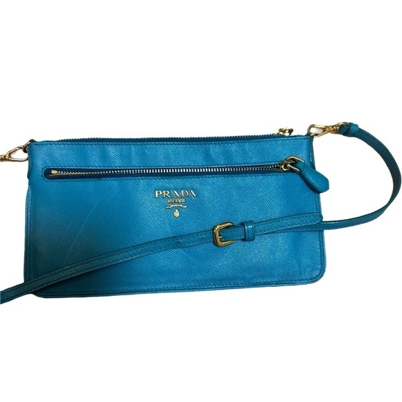 Prada Turquoise Blue Saffiano Leather Top Zip Crossbody Bag - Picture 5 of 7